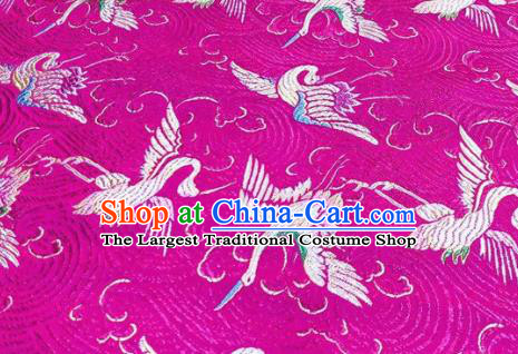 Chinese Classical Royal Cranes Pattern Design Rosy Brocade Fabric Asian Traditional Satin Silk Material