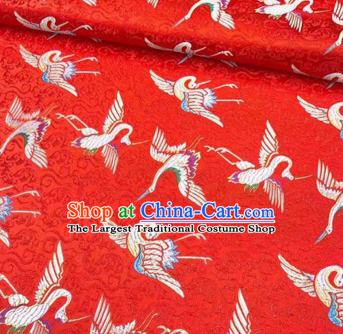 Chinese Classical Royal Cloud Cranes Pattern Design Red Brocade Fabric Asian Traditional Satin Silk Material