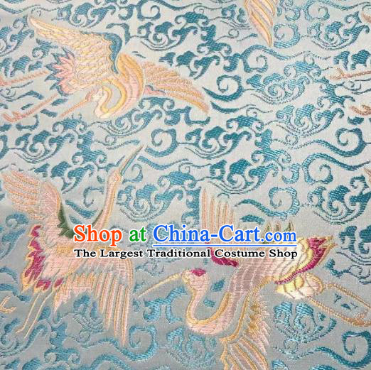 Chinese Classical Royal Cloud Cranes Pattern Design Light Blue Brocade Fabric Asian Traditional Satin Silk Material