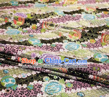 Japanese Classical Peony Pattern Design Black Brocade Fabric Asian Traditional Satin Silk Material