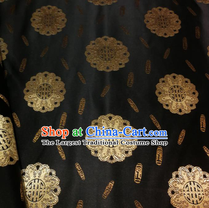 Chinese Royal Buddhism Pattern Design Black Brocade Fabric Asian Traditional Satin Silk Material