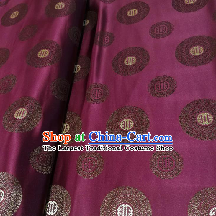 Chinese Royal Round Pattern Design Wine Red Brocade Fabric Asian Traditional Satin Silk Material