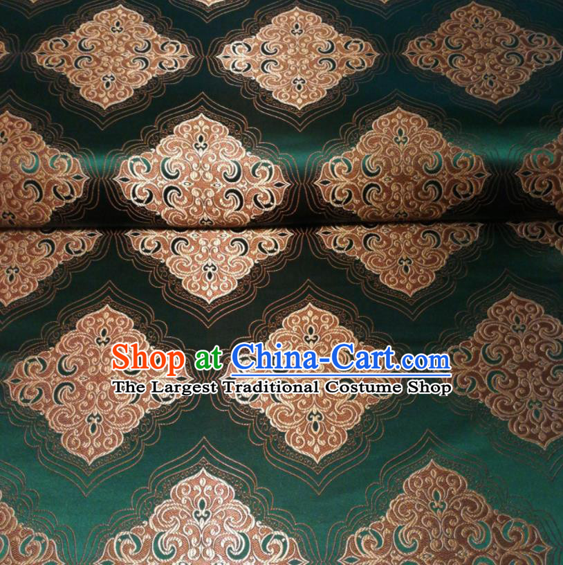 Chinese Royal Square Pattern Design Dark Green Brocade Fabric Asian Traditional Satin Silk Material