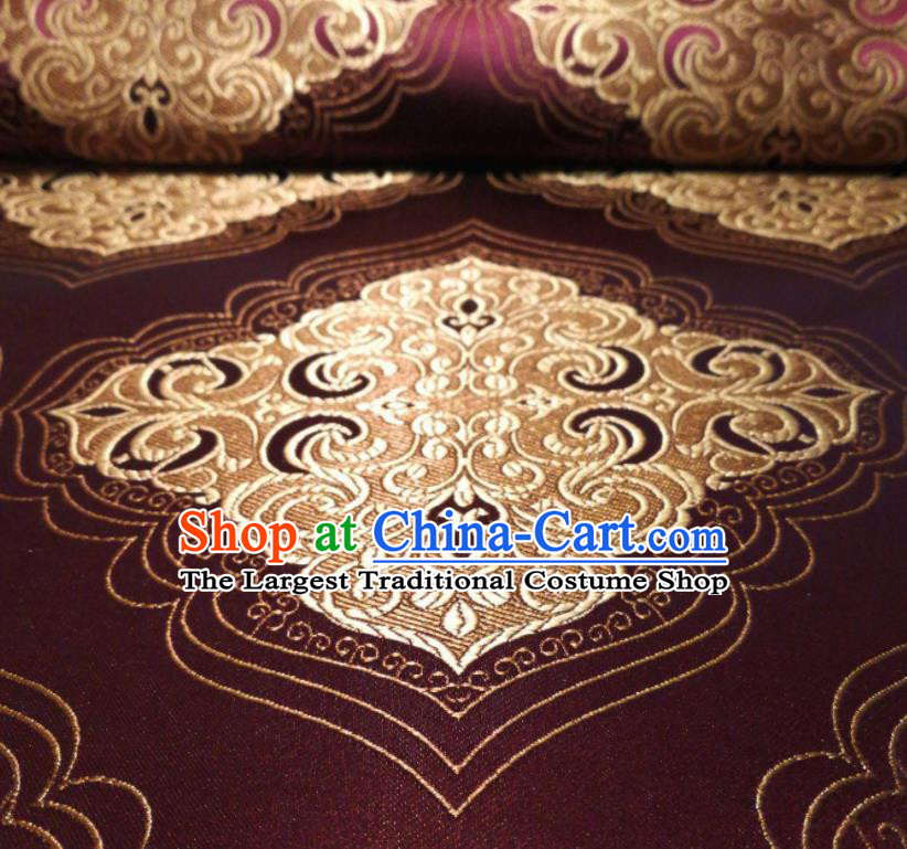 Chinese Royal Square Pattern Design Wine Red Brocade Fabric Asian Traditional Satin Silk Material