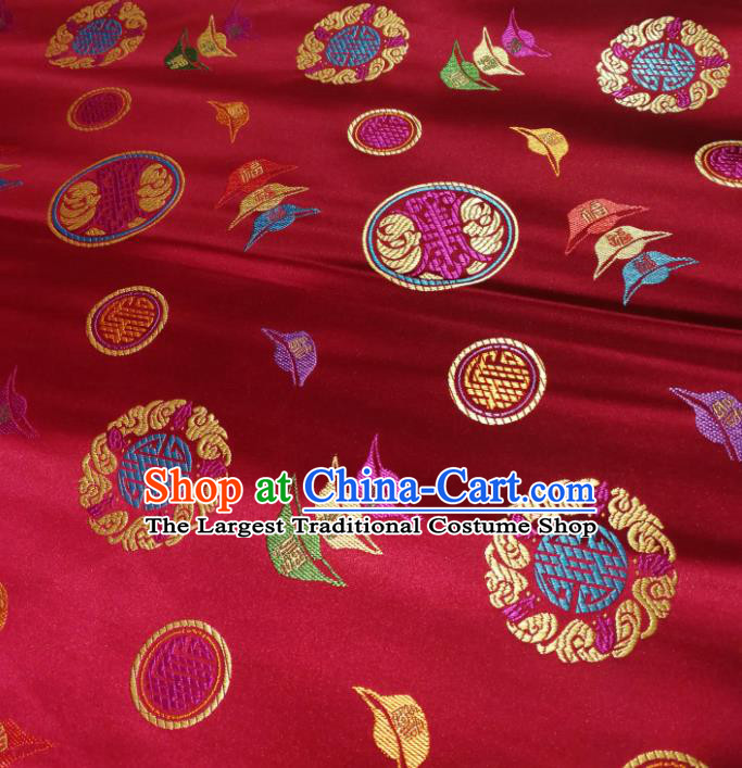 Chinese Royal Ingot Pattern Design Red Brocade Fabric Asian Traditional Satin Silk Material