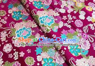 Chinese Royal Daisy Peony Pattern Design Wine Red Brocade Fabric Asian Traditional Satin Silk Material