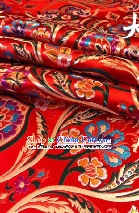 Chinese Classical Embroidered Pattern Design Red Nanjing Brocade Fabric Asian Traditional Satin Silk Material