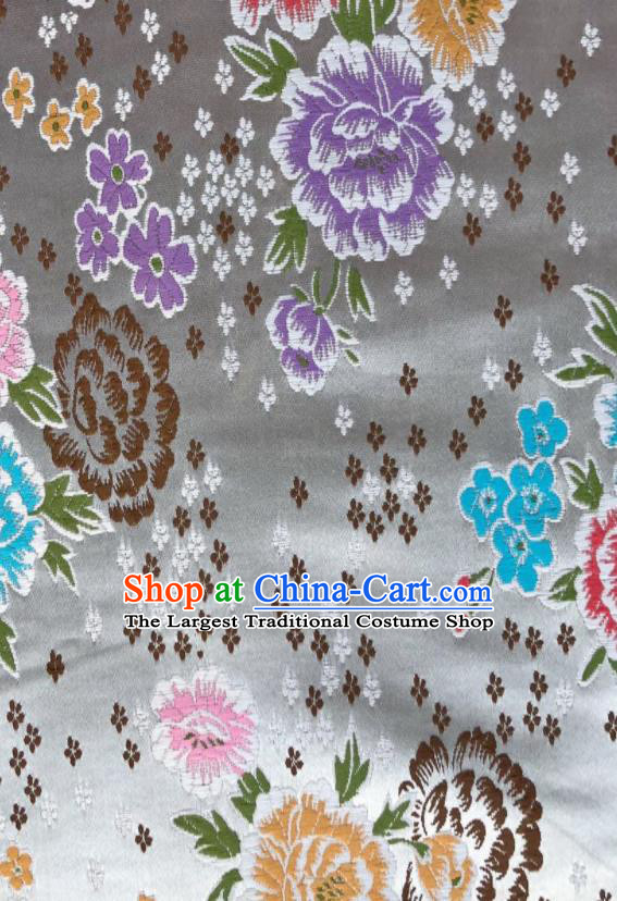 Chinese Classical Embroidered Peony Pattern Design White Brocade Fabric Asian Traditional Satin Silk Material