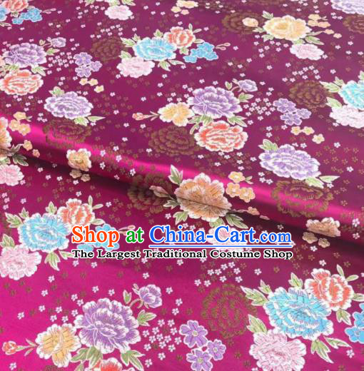 Chinese Classical Embroidered Peony Pattern Design Rosy Brocade Fabric Asian Traditional Satin Silk Material