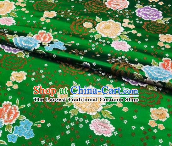 Chinese Classical Embroidered Peony Pattern Design Green Brocade Fabric Asian Traditional Satin Silk Material