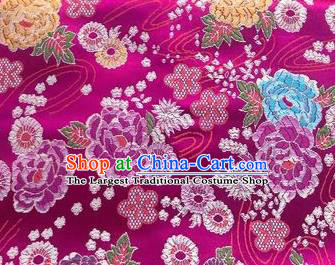 Chinese Classical Peony Plum Pattern Design Rosy Brocade Fabric Asian Traditional Satin Silk Material