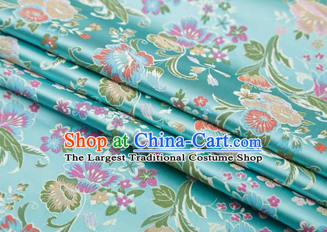 Chinese Classical Flourish Flowers Pattern Design Light Blue Brocade Fabric Asian Traditional Satin Silk Material