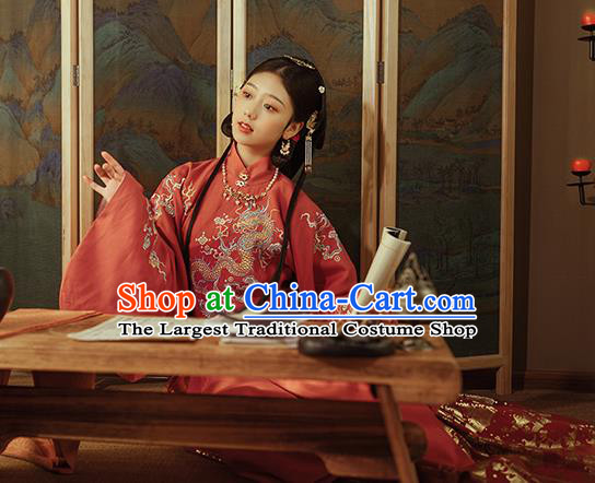 Chinese Ancient Nobility Lady Red Hanfu Dress Traditional Ming Dynasty Royal Princess Costumes for Women