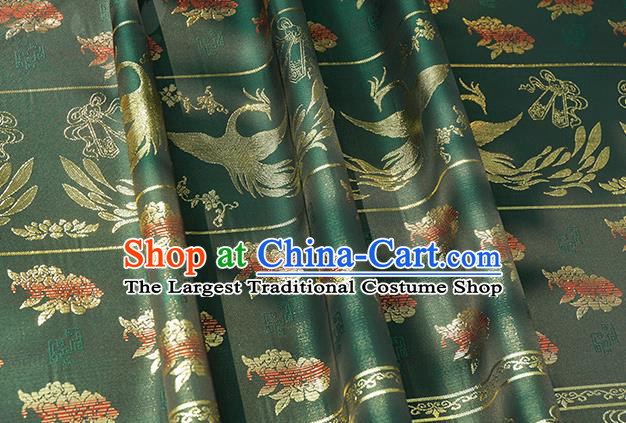 Chinese Royal Phoenix Peony Pattern Design Dark Green Brocade Fabric Asian Traditional Horse Face Skirt Satin Silk Material
