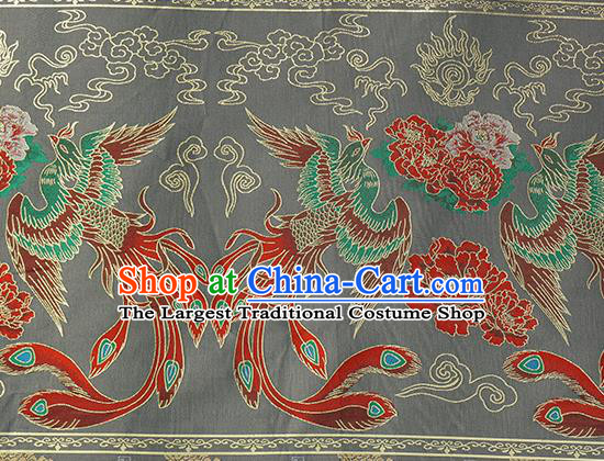 Chinese Royal Phoenix Peony Pattern Design Grey Brocade Fabric Asian Traditional Horse Face Skirt Satin Silk Material