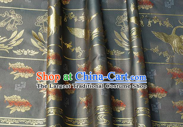 Chinese Royal Phoenix Peony Pattern Design Grey Brocade Fabric Asian Traditional Horse Face Skirt Satin Silk Material
