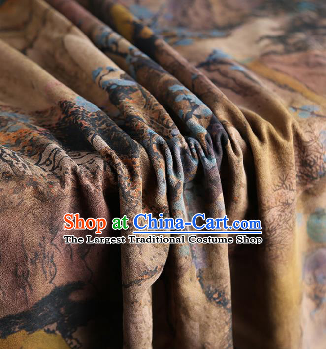 Chinese Classical Plum Pattern Design Brown Gambiered Guangdong Gauze Fabric Asian Traditional Cheongsam Silk Material