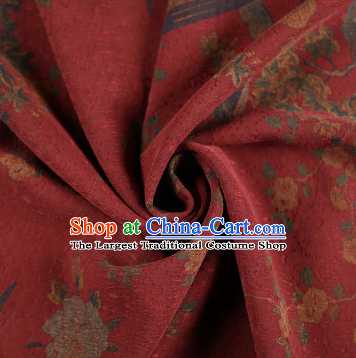 Chinese Classical Peony Peacock Pattern Design Purplish Red Gambiered Guangdong Gauze Fabric Asian Traditional Cheongsam Silk Material