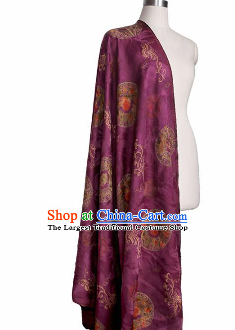 Chinese Classical Crane Peony Pattern Design Purple Gambiered Guangdong Gauze Fabric Asian Traditional Cheongsam Silk Material