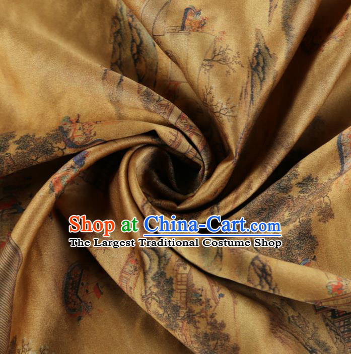 Chinese Classical Pattern Design Golden Gambiered Guangdong Gauze Fabric Asian Traditional Cheongsam Silk Material