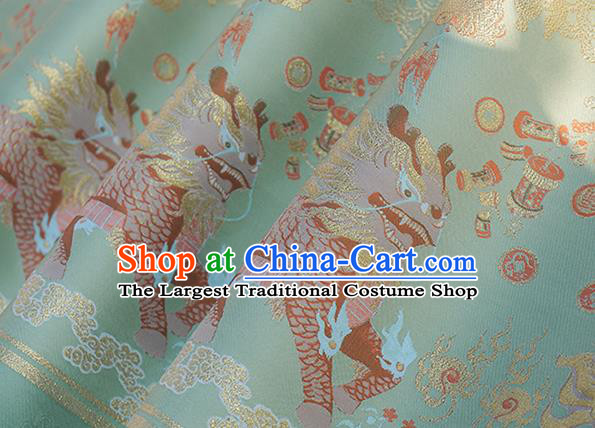 Chinese Royal Kylin Pattern Design Light Green Brocade Fabric Asian Traditional Horse Face Skirt Satin Silk Material