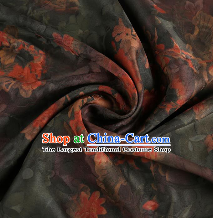 Chinese Classical Flowers Branch Pattern Design Black Gambiered Guangdong Gauze Fabric Asian Traditional Cheongsam Silk Material