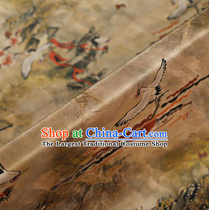Chinese Classical Orchid Plum Crane Pattern Design Khaki Gambiered Guangdong Gauze Fabric Asian Traditional Cheongsam Silk Material