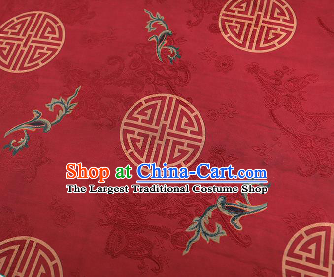 Chinese Classical Printing Lucky Pattern Design Red Gambiered Guangdong Gauze Fabric Asian Traditional Cheongsam Silk Material