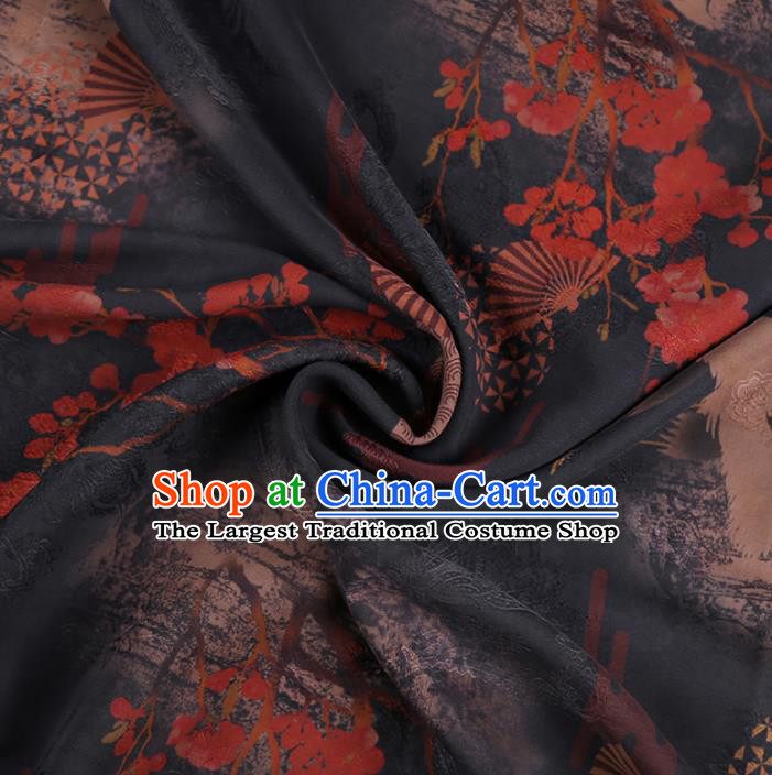 Chinese Classical Printing Plum Pattern Design Grey Gambiered Guangdong Gauze Fabric Asian Traditional Cheongsam Silk Material