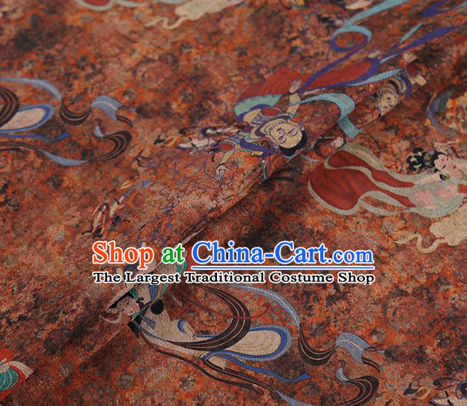 Chinese Classical Printing Flying God Pattern Design Brown Gambiered Guangdong Gauze Fabric Asian Traditional Cheongsam Silk Material