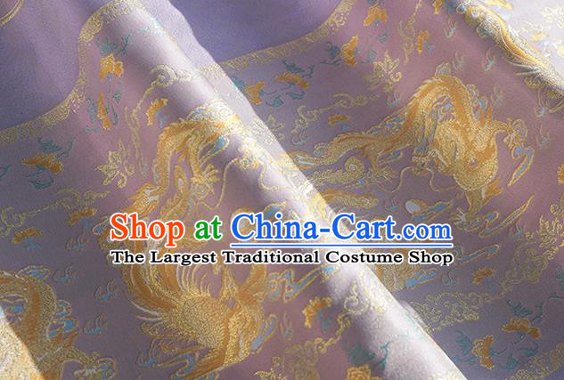 Chinese Royal Dragon Phoenix Pattern Design Lilac Brocade Fabric Asian Traditional Horse Face Skirt Satin Silk Material