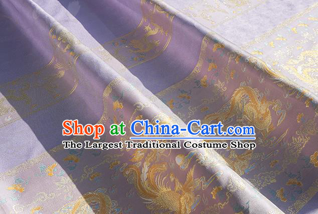 Chinese Royal Dragon Phoenix Pattern Design Lilac Brocade Fabric Asian Traditional Horse Face Skirt Satin Silk Material