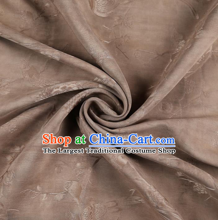 Chinese Classical Printing Plum Bird Pattern Design Brown Gambiered Guangdong Gauze Fabric Asian Traditional Cheongsam Silk Material