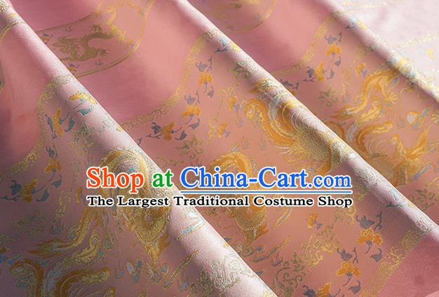 Chinese Royal Dragon Phoenix Pattern Design Pink Brocade Fabric Asian Traditional Horse Face Skirt Satin Silk Material
