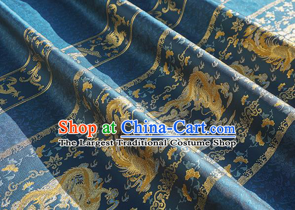 Chinese Royal Dragon Phoenix Pattern Design Navy Brocade Fabric Asian Traditional Horse Face Skirt Satin Silk Material