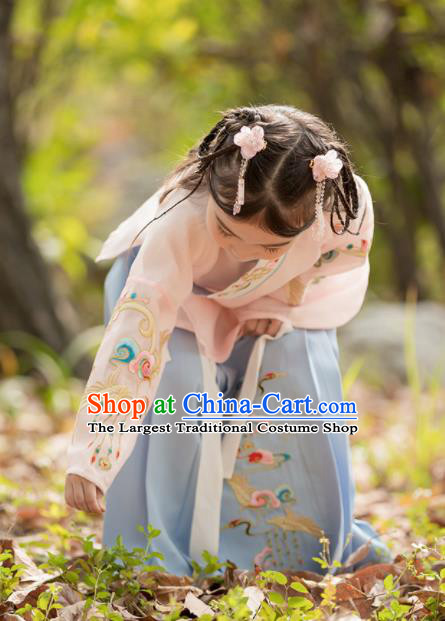 Chinese Traditional Girls Embroidered Costume Ancient Ming Dynasty Princess Hanfu Dress for Kids