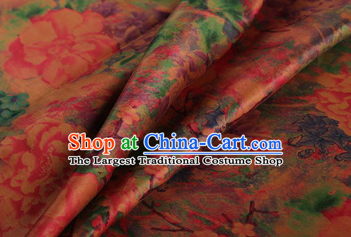 Chinese Classical Printing Pink Peony Pattern Design Gambiered Guangdong Gauze Fabric Asian Traditional Cheongsam Silk Material