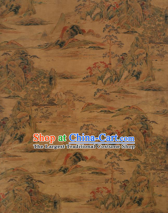 Chinese Classical Printing Landscape Pattern Design Ginger Gambiered Guangdong Gauze Fabric Asian Traditional Cheongsam Silk Material