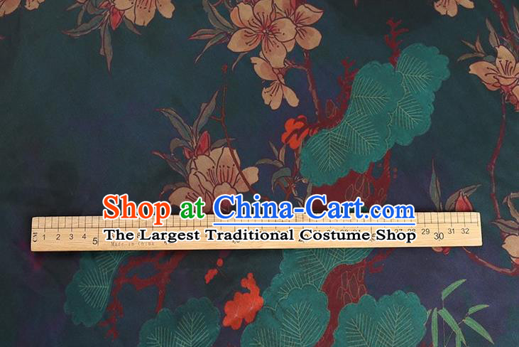 Chinese Classical Peach Blossom Pattern Design Atrovirens Gambiered Guangdong Gauze Fabric Asian Traditional Cheongsam Silk Material