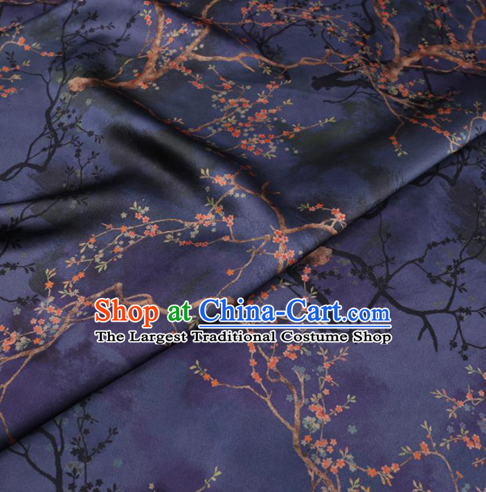Chinese Classical Pattern Design Deep Blue Gambiered Guangdong Gauze Fabric Asian Traditional Cheongsam Silk Material