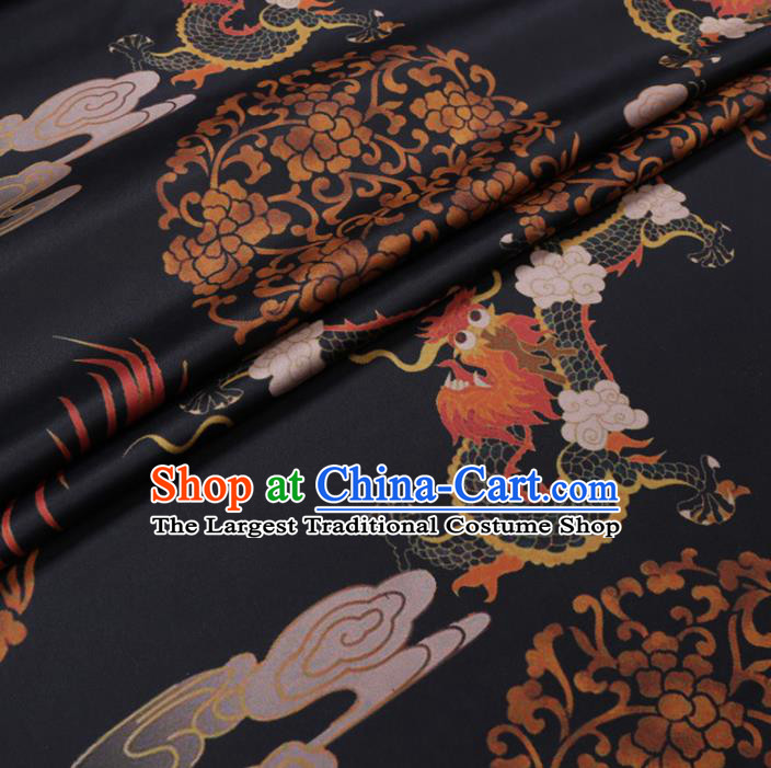 Chinese Classical Cloud Dragon Pattern Design Black Gambiered Guangdong Gauze Fabric Asian Traditional Cheongsam Silk Material
