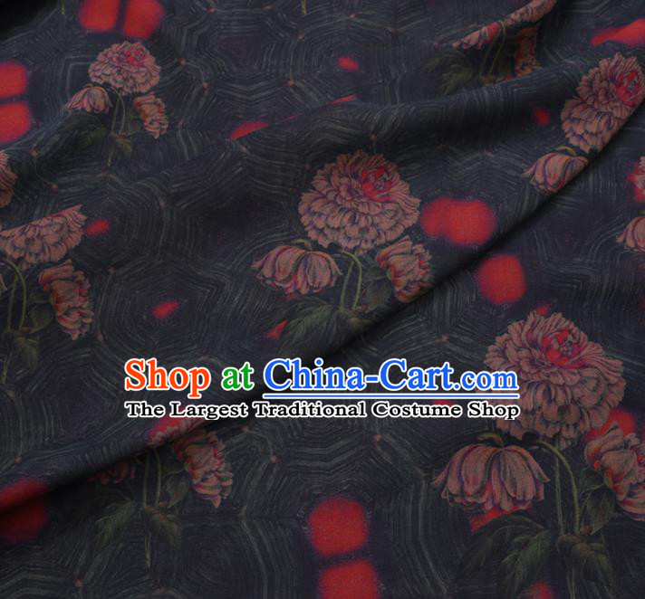 Chinese Classical Printing Flowers Pattern Design Atrovirens Gambiered Guangdong Gauze Fabric Asian Traditional Cheongsam Silk Material