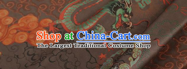 Chinese Classical Dragon Pattern Design Deep Brown Gambiered Guangdong Gauze Fabric Asian Traditional Cheongsam Silk Material
