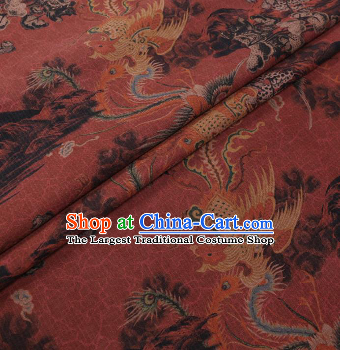 Chinese Classical Printing Phoenix Plum Pattern Design Purplish Red Gambiered Guangdong Gauze Fabric Asian Traditional Cheongsam Silk Material