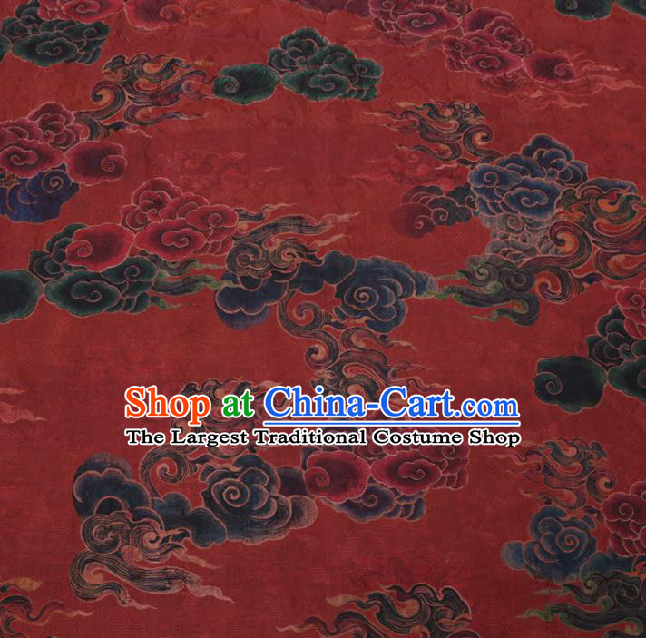 Chinese Classical Printing Auspicious Cloud Pattern Design Red Gambiered Guangdong Gauze Fabric Asian Traditional Cheongsam Silk Material