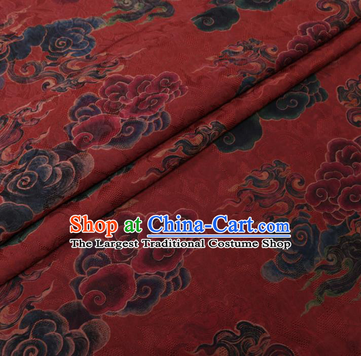 Chinese Classical Printing Auspicious Cloud Pattern Design Red Gambiered Guangdong Gauze Fabric Asian Traditional Cheongsam Silk Material