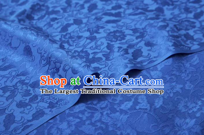 Chinese Classical Peony Pattern Design Blue Silk Fabric Asian Traditional Cheongsam Brocade Material