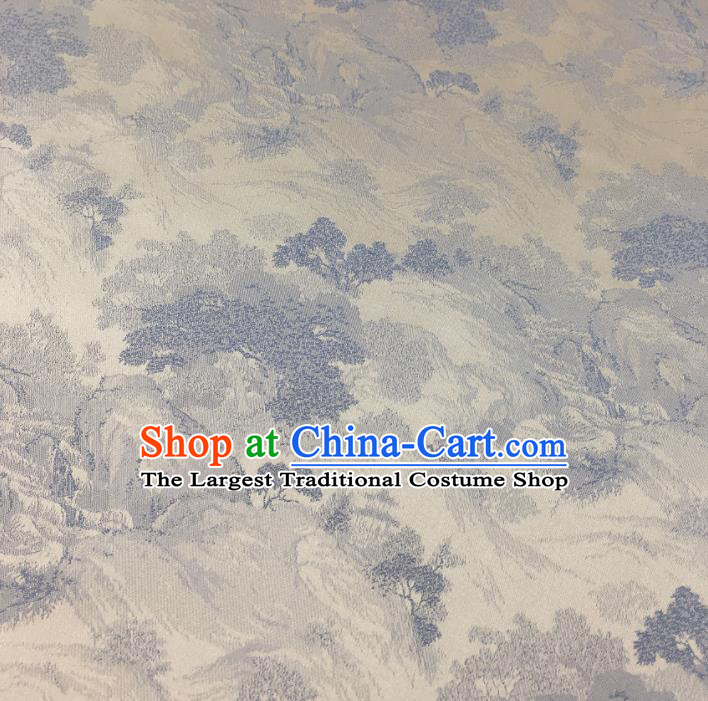 Chinese Classical Landscape Pattern Design White Silk Fabric Asian Traditional Cheongsam Brocade Material