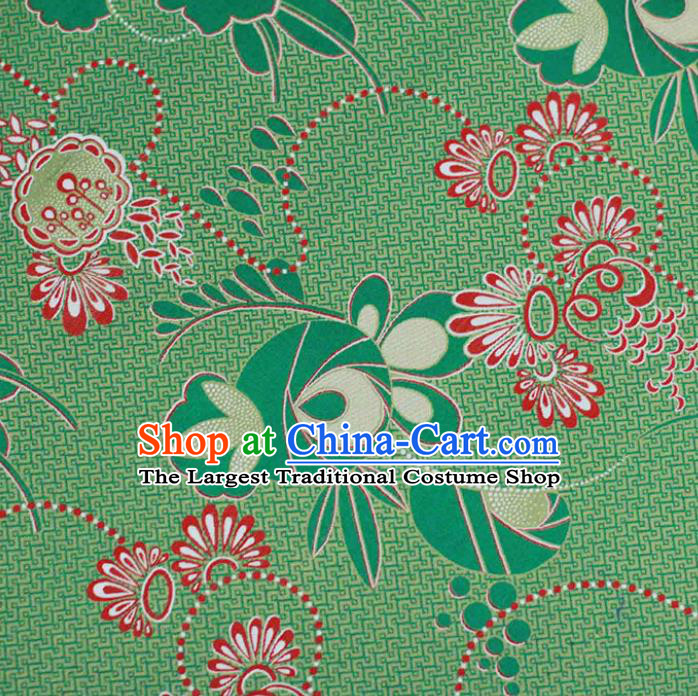 Chinese Classical Flowers Pattern Design Green Silk Fabric Asian Traditional Cheongsam Brocade Material
