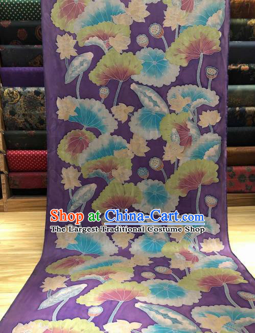 Asian Chinese Traditional Lotus Pattern Design Purple Gambiered Guangdong Gauze Fabric Silk Material